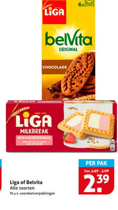  liga 6x belvita original chocolade milkbreak melk aardbeiensmaak ijzer vezels rijk calcium soorten pak 
