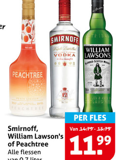  20 smirnoff peachtree triple distilled vodka william blended scotch peach liqueur flessen fles 