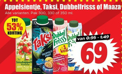  appelsientje dubbelfrisss taksi fruitdrank 69 100 300 330 350 maaza pak ml pomme puur jus pur dubbel frisss tropisch fruit cranberry 