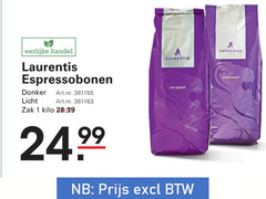 laurentis koffiebonen 1 eerlijke espressobonen donker licht zak kilo gebrand 
