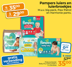  3 4 35 2900 pampers pants luiers luierbroekjes big pack paw patrol harmonie verzending artikelen baby dry maat stuks luier 
