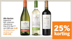  25 norton chardonnay fles liter 5.99 varieeren sauvignon blanc barre select estate malbec 