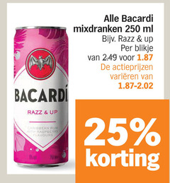  25 250 bacardi mixdranken ml razz up blikje varieeren caribbean rum with raspberry flavours 