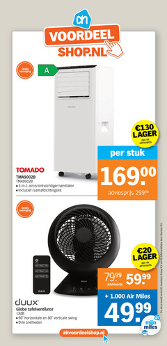  1 3 20 80 90 voordeel tomado airco ventilator stuk verkocht inventum group b.v. tafelventilator power fan timer swing globe horizontale verticale drie snelheden air miles 