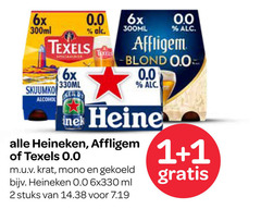1 2 6x 300ml texels skuumko alcohol 330ml 0.0   akc . lexels alc affligem -blond nek heine alle heineken   of m.u.v. krat mono en gekoeld bijv 6x330 ml stuks van 14.38 voor 7.19   gratis