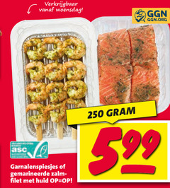  99 250 woensdag garnalenspiesjes gemarineerde zalm filet huid 