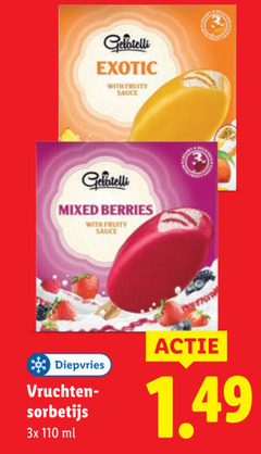  gelatelli exotic with fruity sauce mixed berries diepvries vruchten sorbetijs 3x ml 