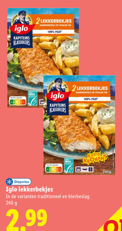  2 100 240 kapitein iglo klassiekers lekkerbekjes samengesteld stukjes vis filet nutri score krokant diepvries traditioneel 