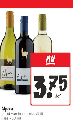 750 chile alpaca chardonnay semillon merlot land chili fles ml 