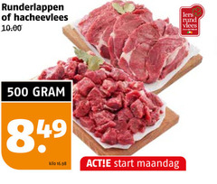  500 runderlappen hacheevlees rund vlees kilo start maandag 
