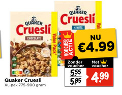  4 555 quaker cruesli chocolate xl pak pack voucher nuts 