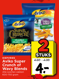  2 aviko super originals franse friet diepvries krokant crunch blends soorten zakken garlic herbs stuks 