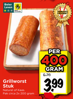  200 400 beter leven bescherming favoriet exclusie grillworst stuk naturel kaas pak circa 2x 3 99 