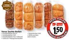  6 150 bakkerij verse zachte bollen hotelkadetten bruin wit fijn volkoren meergranenbollen sesambollen witte puntjes zak stuks zakken minder 
