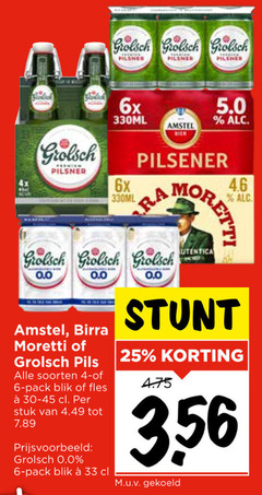  birra moretti grolsch amstel blikjes bier 4 6 25 33 pilsner 6x 330ml pilsener 0.0 pils soorten pack blik fles stuk gekoeld 