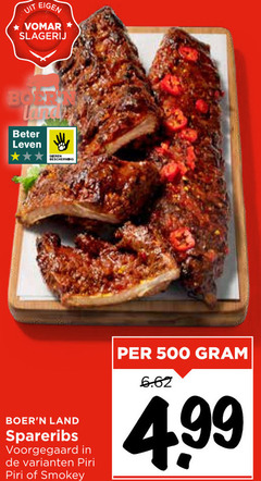  500 slagerij lang beter leven bescherming land spareribs voorgegaard piri smokey 