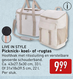  22 33 live style picknick rugtas hoofdvak ritssluiting verstelbare gevoerde schouderband ca. cm l stuk 
