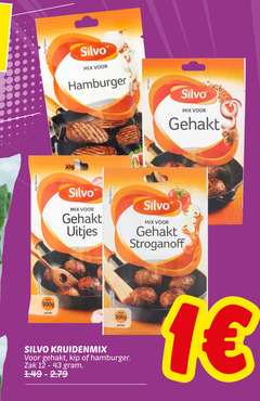  1 silvo mix hamburger gehakt uitjes stroganoff kruidenmix kip zak 