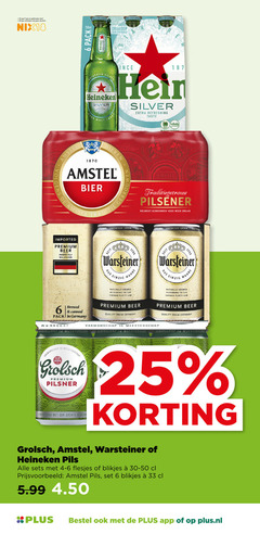  amstel heineken grolsch warsteiner silver blikjes bier 6 18 25 33 1870 jaar legitimatie alcohol nix18 pack draaidop malt refreshing taste bieren imported premium beer perfectly balanced pilsener volmout seit das einzig wahre naturally brewed to german purity deer germany quality from meesterschap meesters pilsner verfrissend zachte pils 5.99 plus.nl 