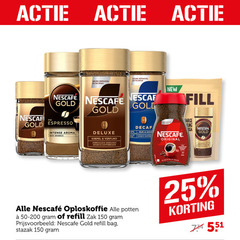  nescafe oploskoffie 25 100 150 gold nieuwe new espresso intense aroma arabica soepel verfijnd zorgvuldig gebrande koffiebonen decaf rijk koffies original king potten zak bag stazak 