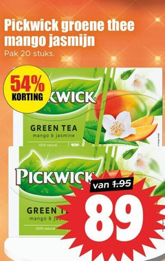  pickwick thee 20 100 groene mango jasmijn pak stuks wick green tea jasmine natural 