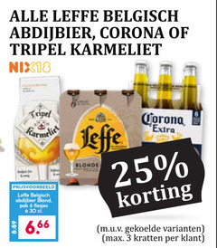  corona leffe karmeliet krat bier speciaalbieren blikjes 3 6 25 30 belgisch abdijbier tripel nix18 blond pak blonde kratten 