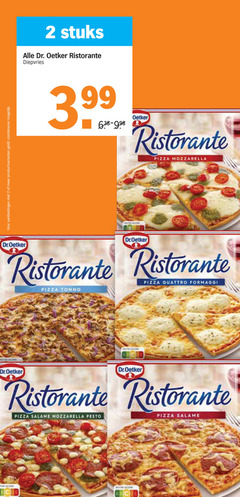  2 productvarianten combineren stuks dr. oetker ristorante diepvries 3.99 pizza mozzarella dr tonno quattro formaggi dr.oetker salame pesto cue 