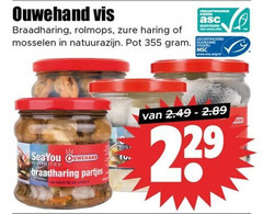  ouwehand vis braadharing rolmops zure haring kweek gecertificeerd mosselen natuurazijn pot sea you fish bites partjes nature rijk rand 