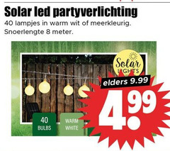  8 40 solar led partyverlichting lampjes warm wit meerkleurig snoerlengte meter bulbs white lights elders 