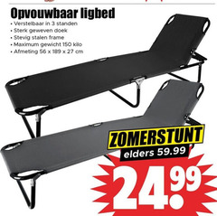  3 27 150 opvouwbaar ligbed verstelbaar standen geweven doek stevig stalen frame gewicht kilo cm elders 