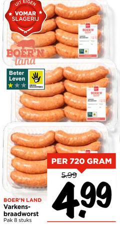  8 720 slagerij beter leven dieren bescherming land varkens braadworst pak stuks 5.99 