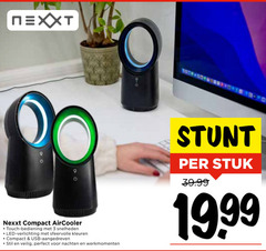  3 nexxt compact aircooler touch bediening snelheden led verlichting kleuren usb aangedreven stil veilig nachten stuk 