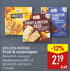  3 golden reef bridge fruit noten reep amandel abrikoos yoghurt bosbessen muffin notenrepen karamel zeezout stuks 