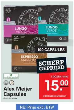 alex meijer koffiecups 2 12 50 100 co. excellent quality aluminium capsules ster lex lungo espresso marron sterkte eerlijke eerlijk verde scherp geprijsd dozen doos stuks combineren 
