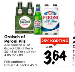  peroni grolsch blikjes bier speciaalbieren 4 6 25 45 nastro azzurro pils soorten pack blik fles stuk 3 64 