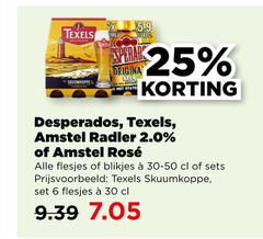  texels desperados amstel speciaalbieren 6 25 30 skuumkoppe origina beer state radler 2.0 rosee blikjes 