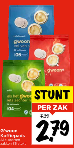 gwoon koffiepads 16 36 279 cafeinevrij mild lets soorten zakken stuks zak 