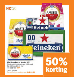  heineken 0.0 krat bier 6 50 nix18 00 amstel radler citroen pack blikjes liter m.u.v gekoeld varieeren rosee 