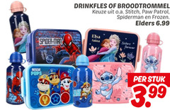  drinkfles broodtrommel o.a. stitch paw patrol spiderman frozen elders anna spider man rescue sisters forever stuk 3.99 