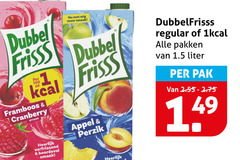  dubbelfrisss fruitdrank dubbel framboos cranberry verfrissend boordevol frisss appel perzik regular pakken liter pak 