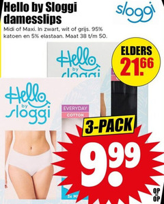  3 5 50 hello by sloggi damesslips midi maxi zwart wit grijs katoen elastaan maat everyday cotton elders pack 3x 