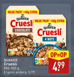  4 pack quaker cruesli chocolate nuts nutri score ergens 5.99 