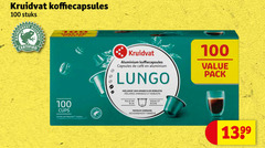  kruidvat huismerk koffiecups 100 koffiecapsules stuks certified aluminium capsules mcafee lungo pack cups melange arabica robusta mild rijk doux riche medium gebrand 