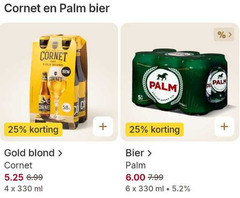 4 5 6 25 58 330 cornet en palm bier gold blond new corne   korting   5.25 6.99 x ml   6.00 7.99 . 5.2