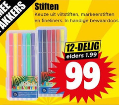  12 99 pakkers stiften viltstiften markeerstiften fineliners bewaardoos 12x delig elders 