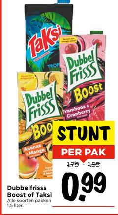  dubbelfrisss fruitdrank trop dubbel frisss ananas mango heer boost taksi soorten pakken 1 5 liter framboos cranberry pak 