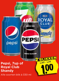  7-up royal club pepsi frisdrank cola 2 330 andy shandy zero sugar soorten blik ml blikken 1 00 