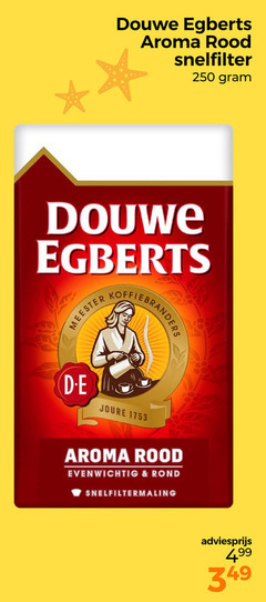  douwe egberts koffie 250 aroma rood snelfilter meester koffiebranders joure evenwichtig rond snelfiltermaling 