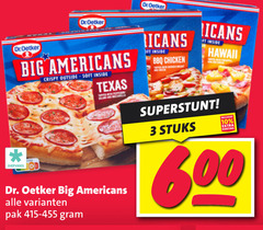  3 10 600 dr.oetker dr oetker big americans crispy outside soft inside texas topped with pepperoni it bbq chicken hawaii stuks diepvries dr. pak 