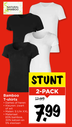  2 5 30 65 natural bamboo shirts dames heren kleuren zwart wit maten xxl materiaal bamboe katoen elastaan pack 